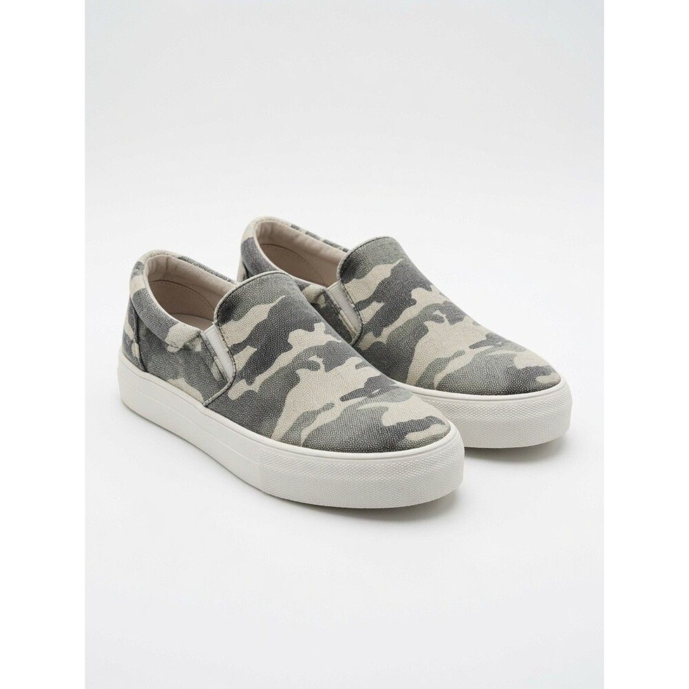 Steve Madden Camo Slip On Sneakers Canvas Platform Womens 7.5 M Green Cream EUC